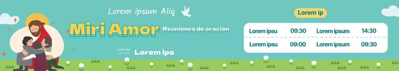 Linda promoción de reunión de oración de iglesia con ilustración azul