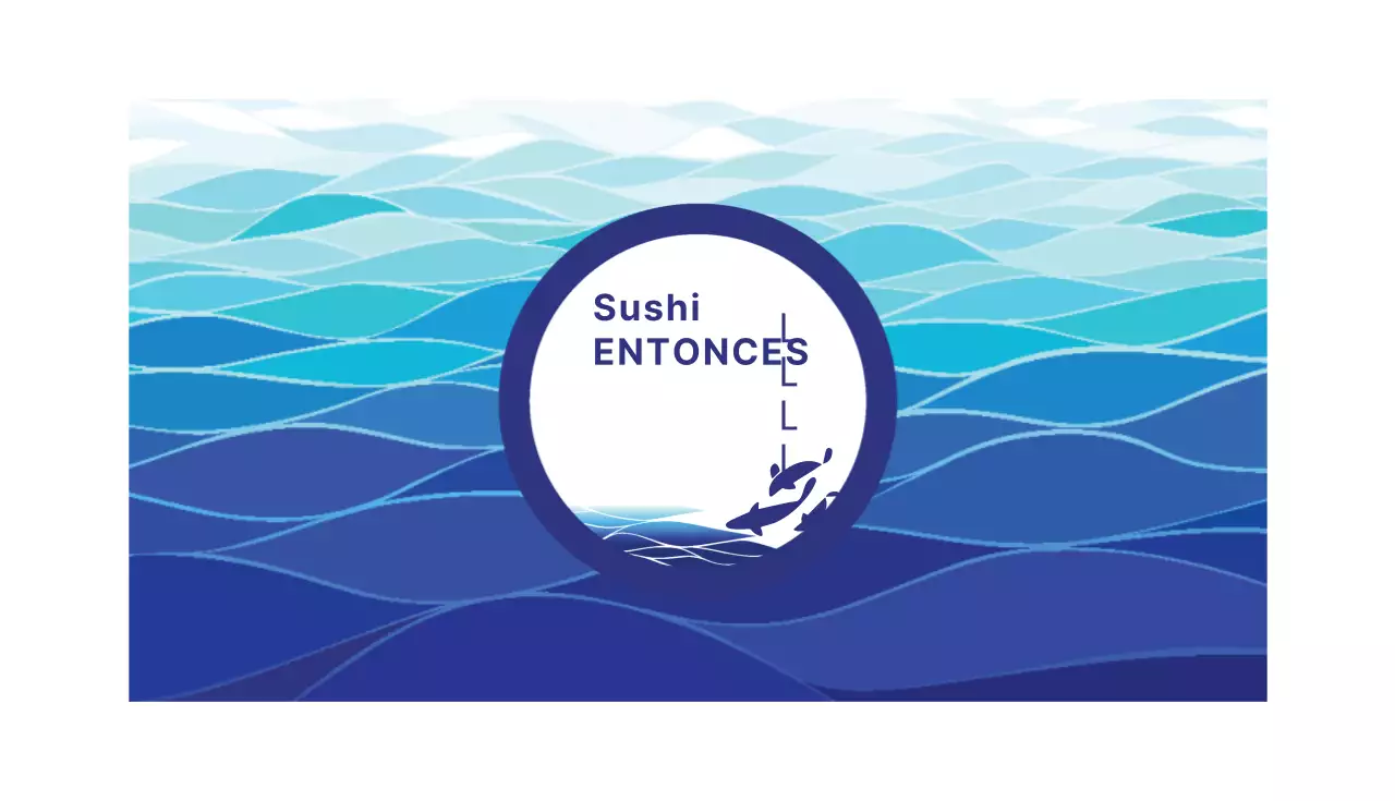 Tarjeta de sello de restaurante de sushi con mar azul e ilustración de pescado