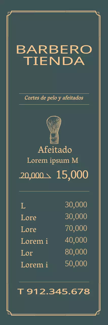Concepto de marco sencillo en verde y amarillo Precios en Barbershop