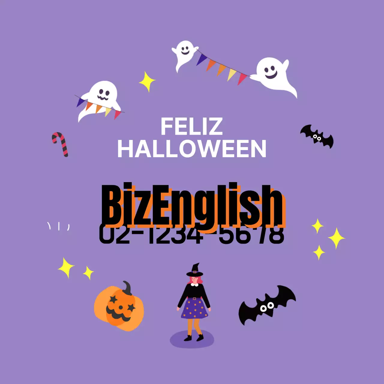 Púrpura Naranja Ilustración Halloween Escuela de Inglés Promoción