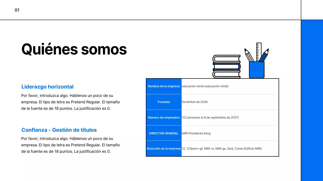Un sencillo prospecto de empresa educativa en blanco y azul