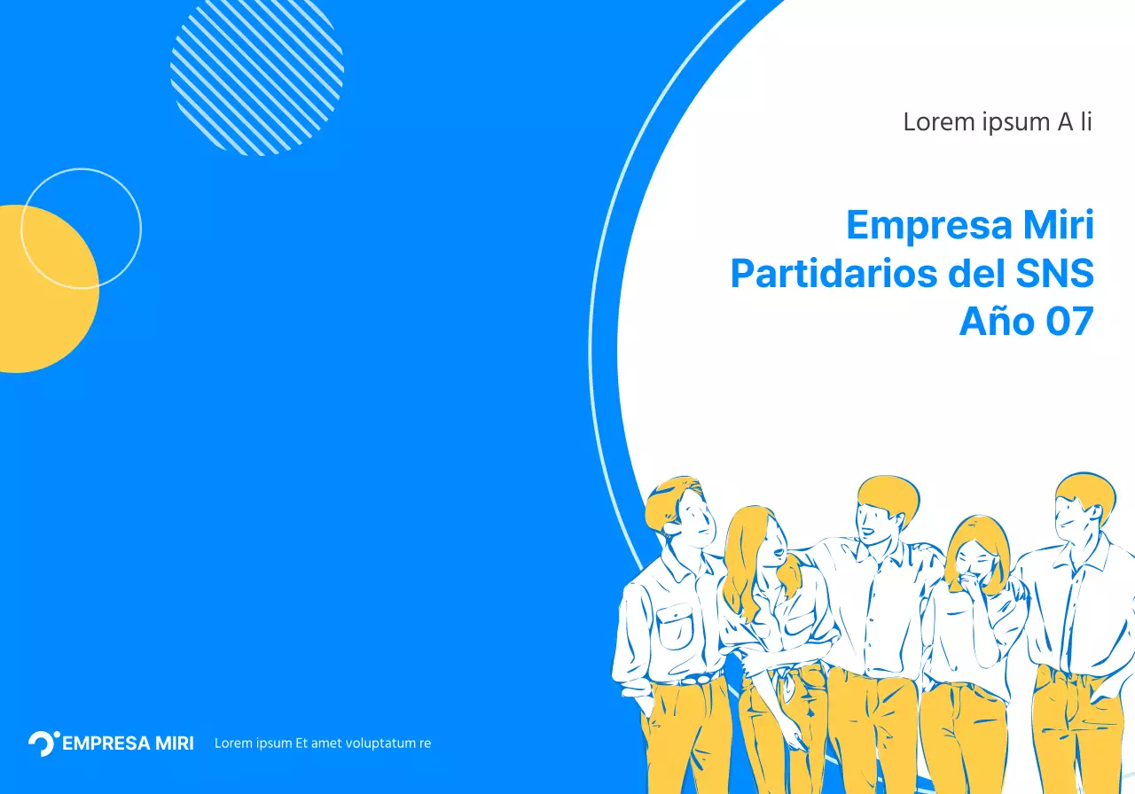 Un concepto sencillo para el recuerdo de un simpatizante de una empresa, con círculos azules y amarillos.
