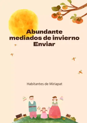 Felicitación navideña con luna concepto acuarela marfil y hojas caídas