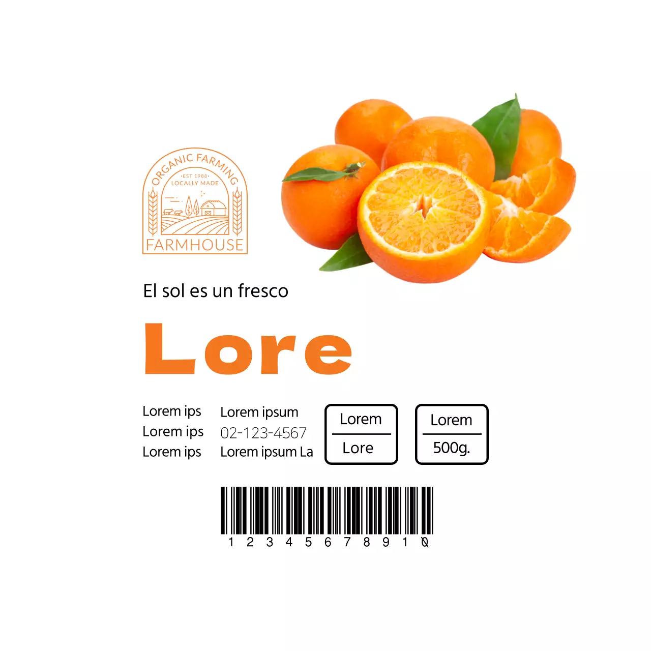 Etiqueta blanca y limpia de cítricos de Jeju