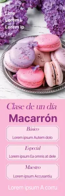 Promociona tu simpática clase de un día de macarons destacando tu foto rosa