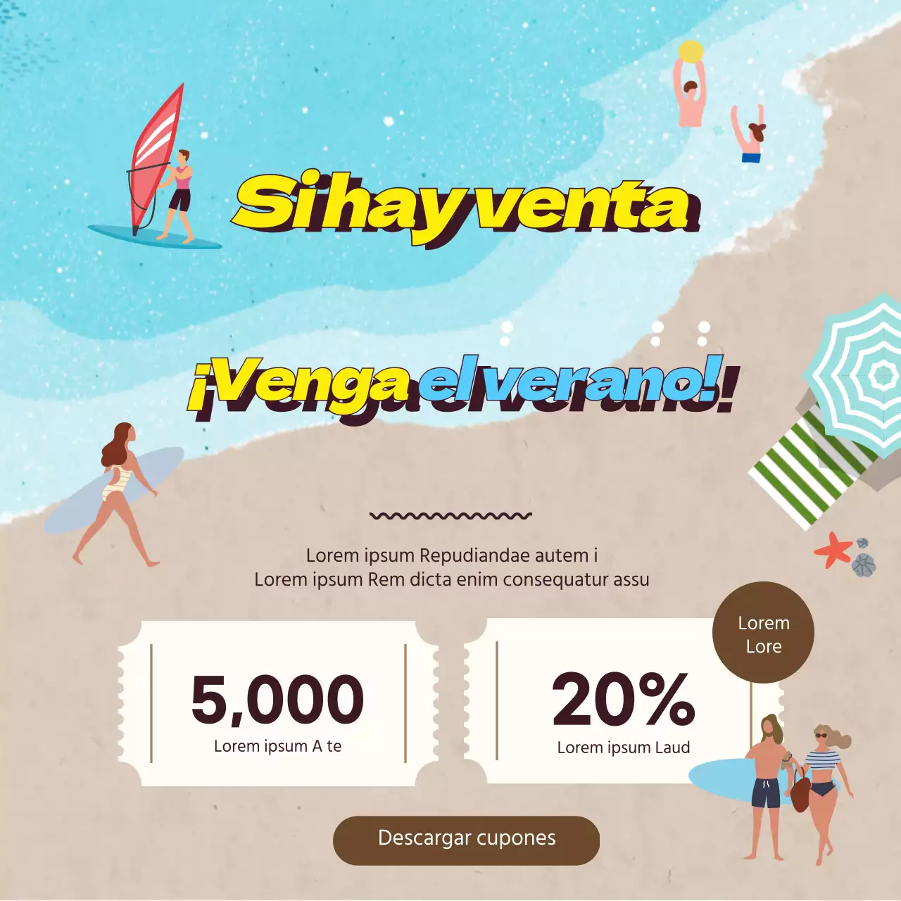 Evento de cupones de verano de Blue and Brown Illustrated