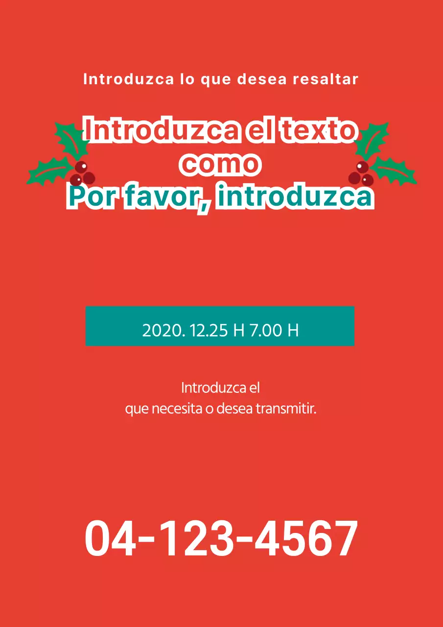 Promoción de un evento con texto e ilustración de un adorno navideño en rojo y turquesa