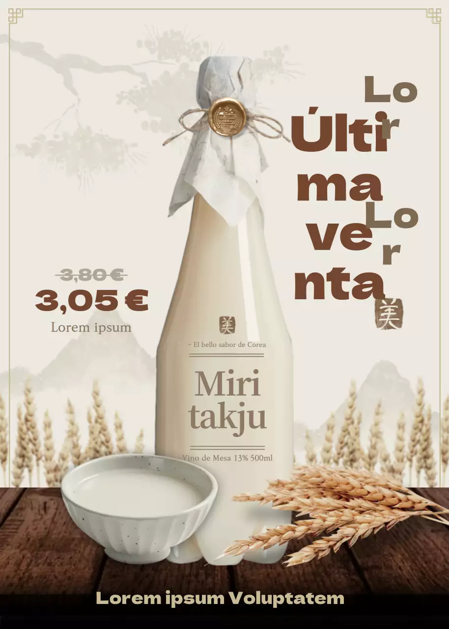 Vino de arroz tradicional beige (takju) con descuento