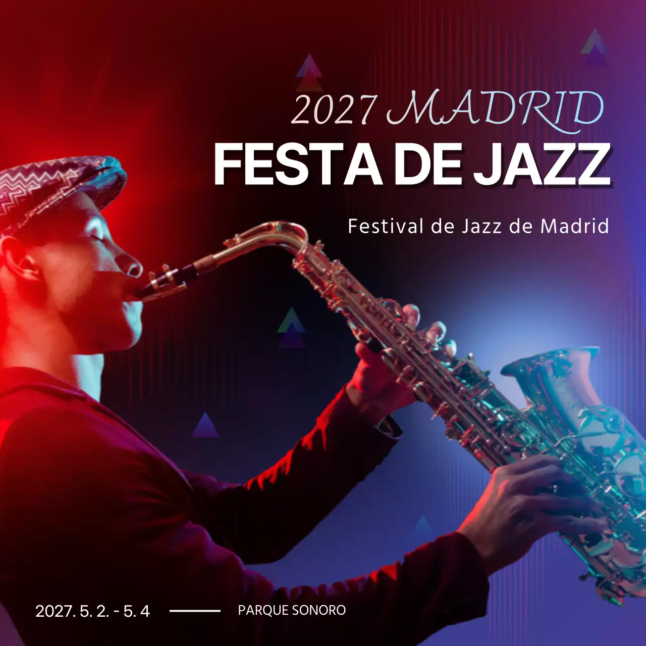 Anuncios de festivales de música en rojo y azul