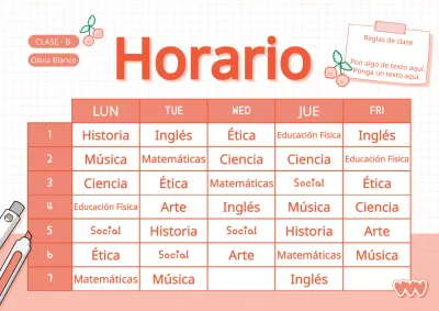 Horario escolar con un bonito concepto de agenda