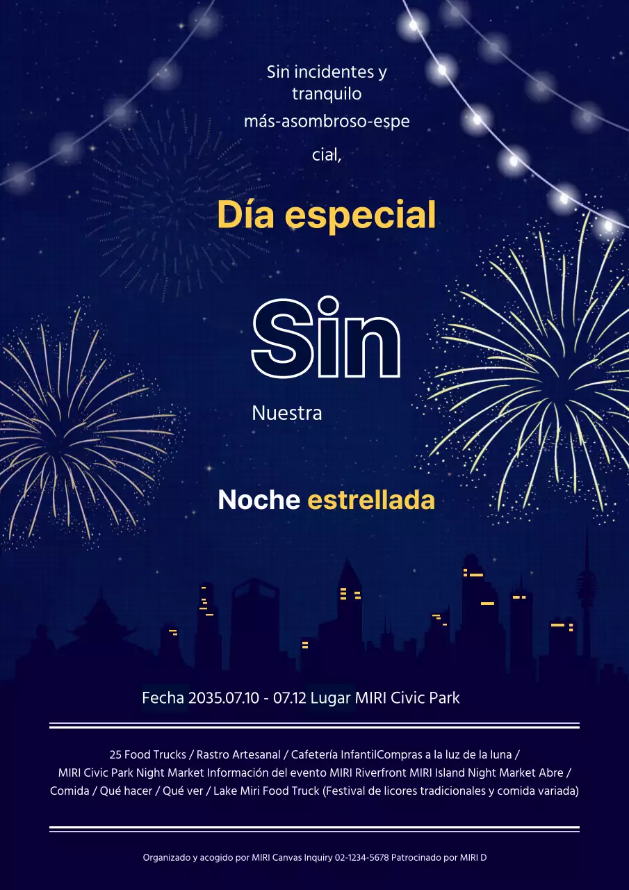 Fiesta nocturna con fuegos artificiales de la Armada e ilustraciones de la ciudad