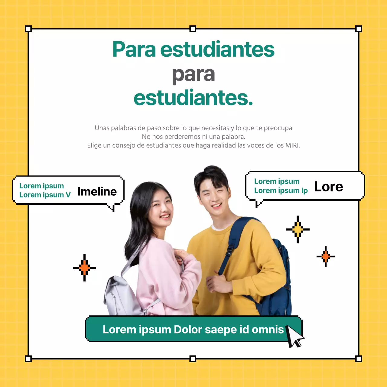 Diseño pixelado con fondo amarillo CardNews