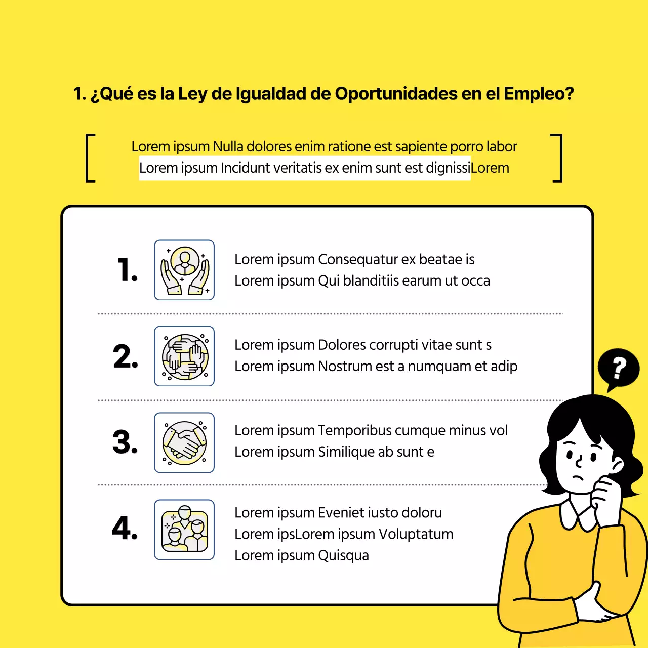 Ilustración amarilla Concepto Modificación de la Ley del Trabajo Guía de la Ley de Igualdad de Género