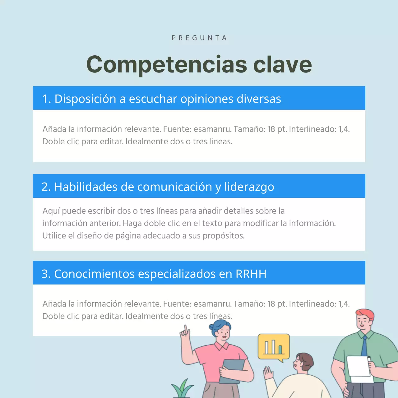 Más información sobre nuestro equipo de RR.HH. impulsado por la ilustración Descripción del puesto Entrevista Competencias básicas CardNews