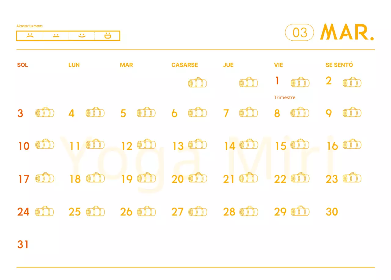 Calendarios naranjas para regalar cuando promocione su estudio de yoga