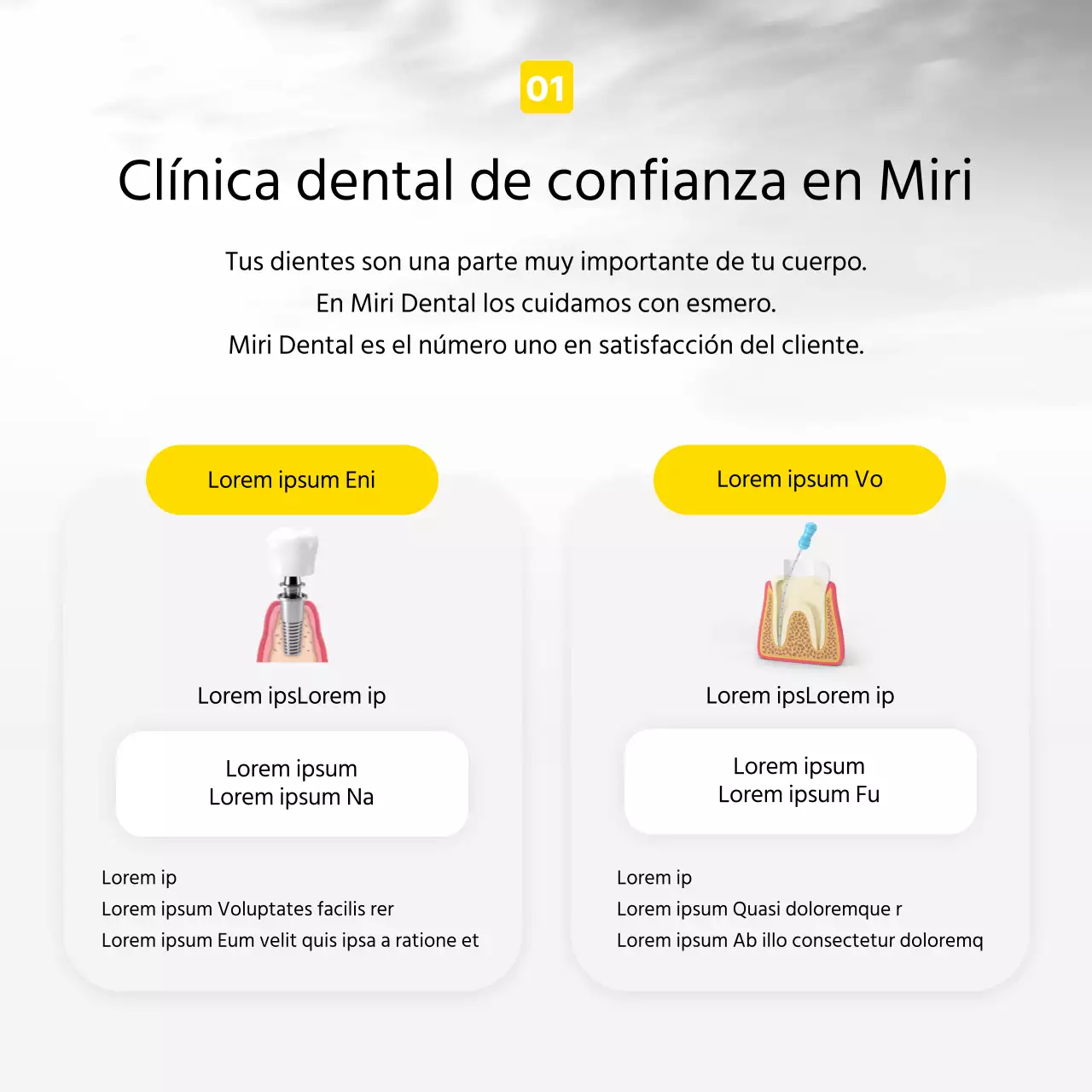 Promocione una clínica dental moderna en amarillo y gris