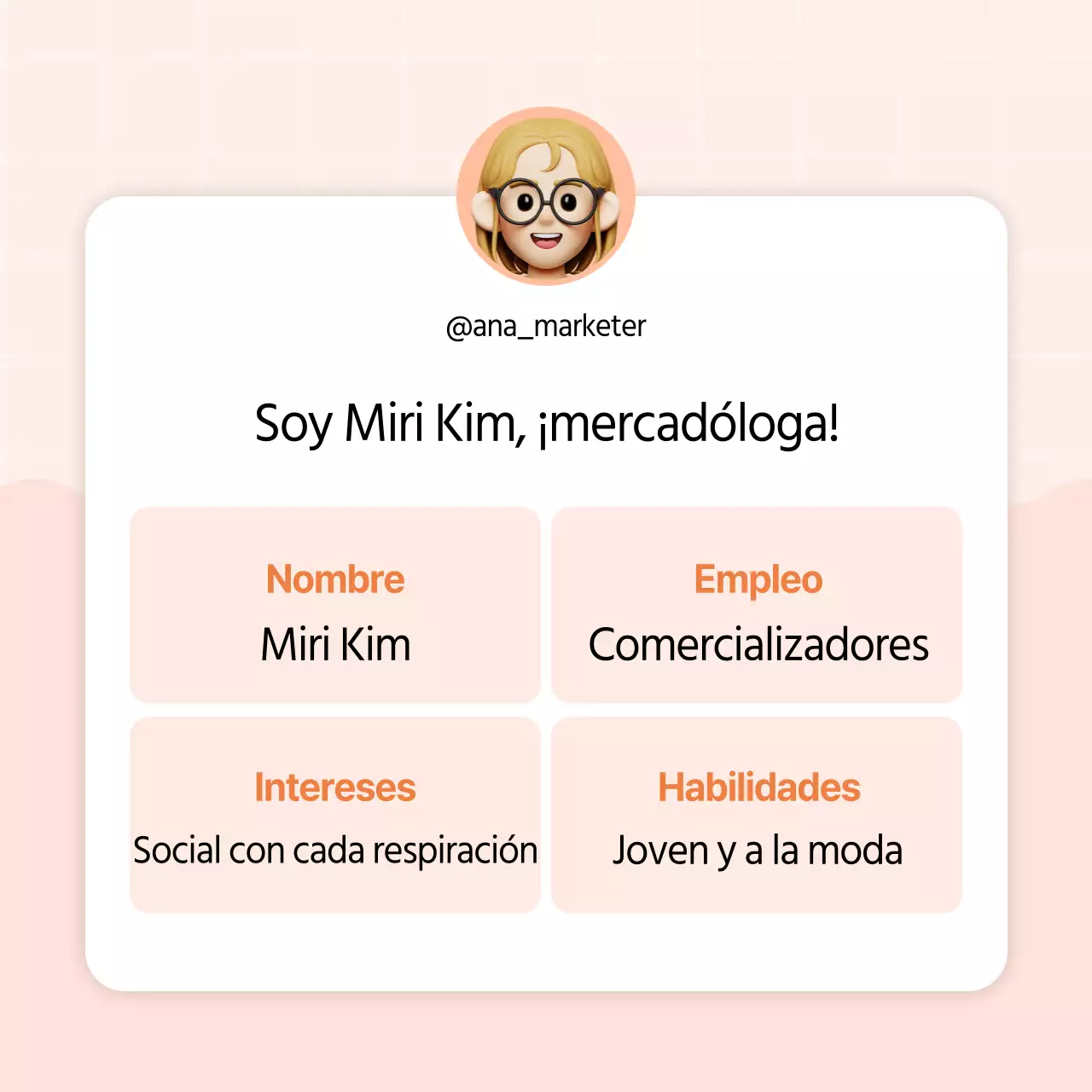Biografía de perfil en redes sociales de estilo kitsch en naranja y rosa