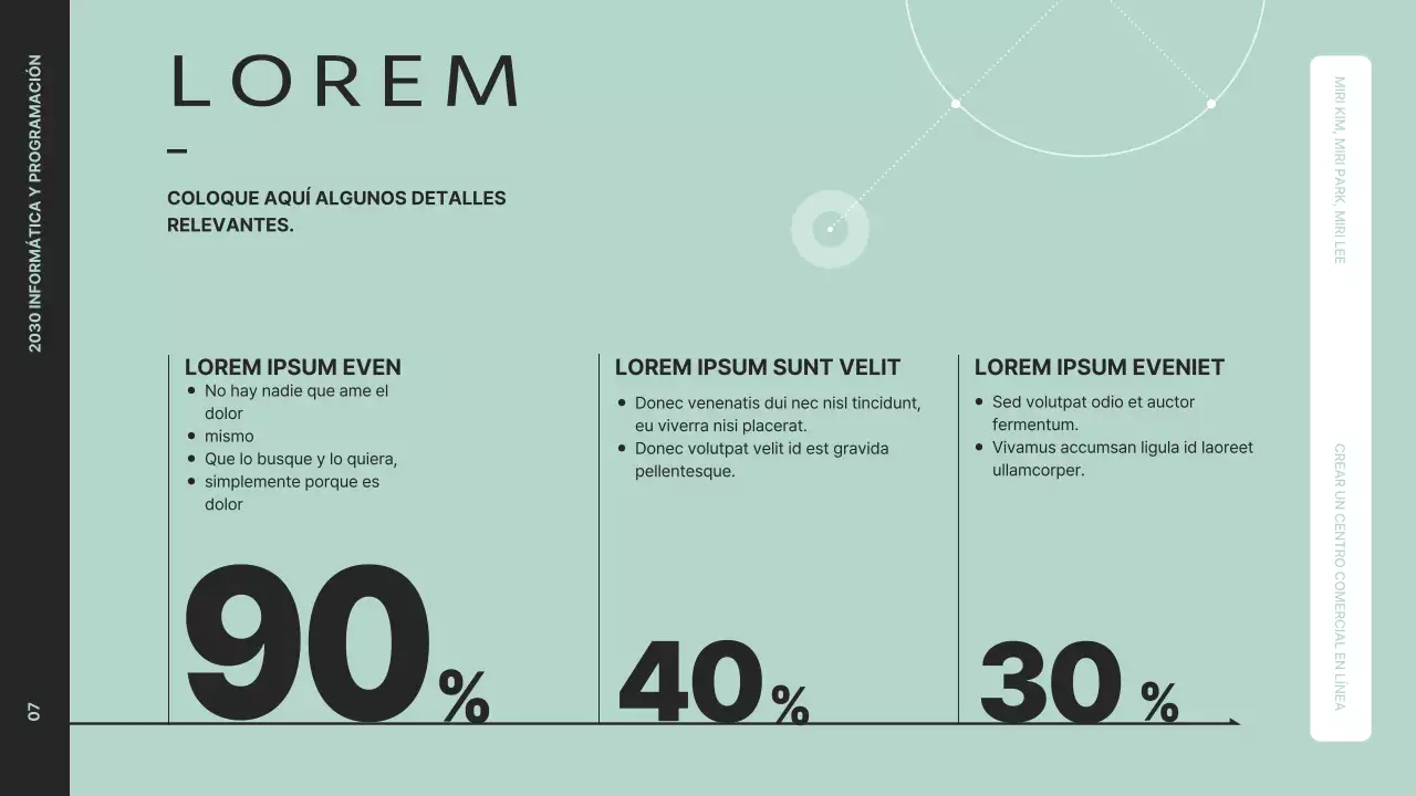 Presente una visión limpia del proyecto con gráficos en negro y menta