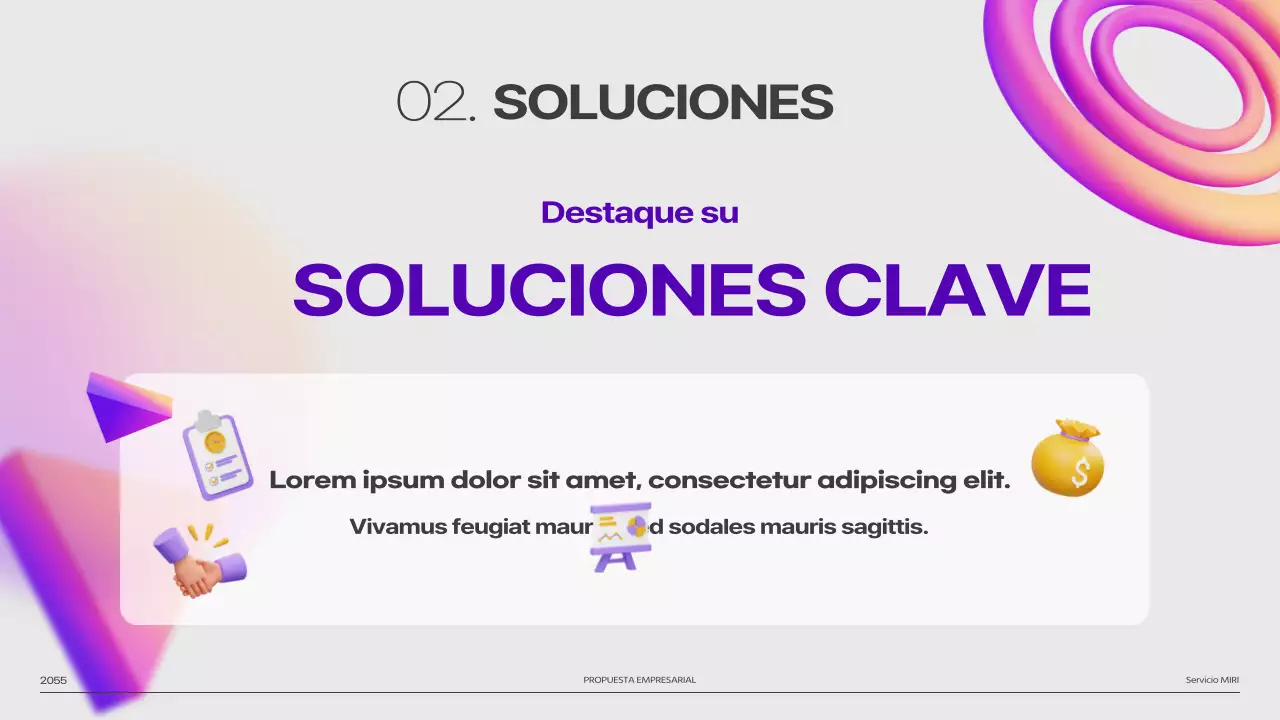Pitch deck de imágenes en degradado de formas 3D de color púrpura