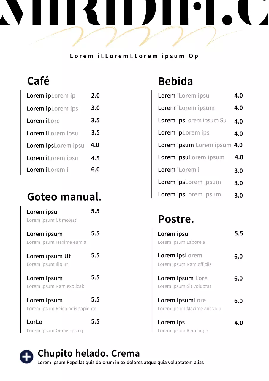 Fondo blanco simple typo cafetería menú cartel