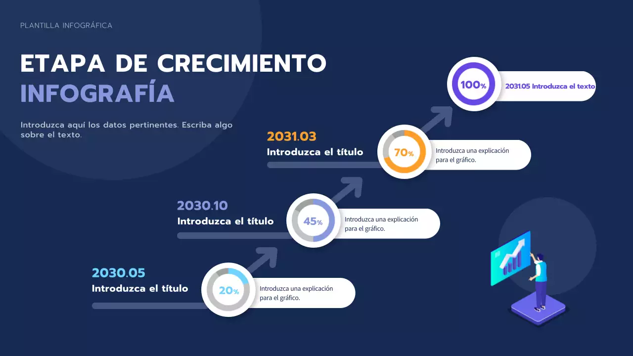Infografía de un gráfico de escalera de crecimiento en tonos azules tranquilos y limpios