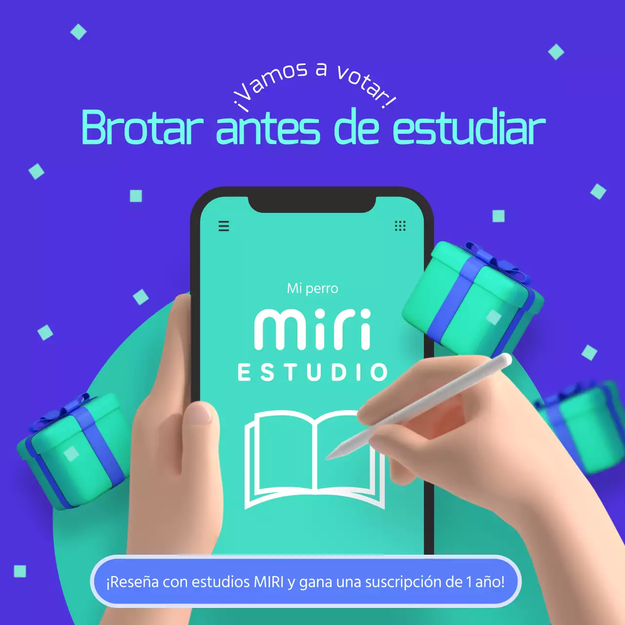 Promoción de regalos de aplicaciones de estudio en azul y chartreuse