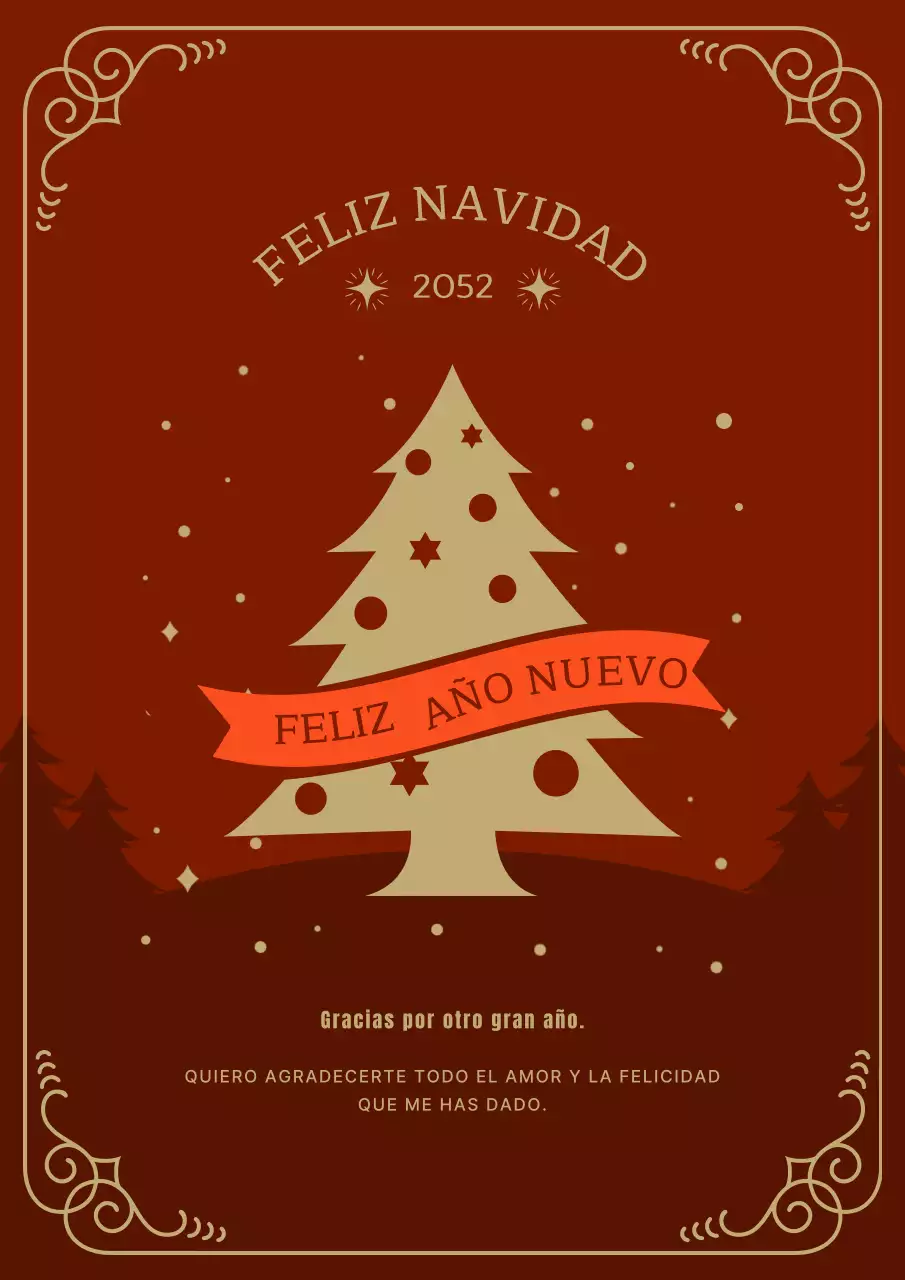 Tarjeta con mensaje navideño en rojo y dorado