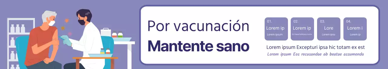 Promoción limpia de vacunas con ilustraciones en púrpura