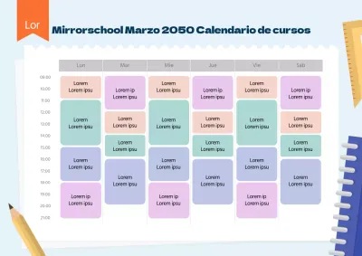 Horario escolar con instrumentos de escritura azul claro