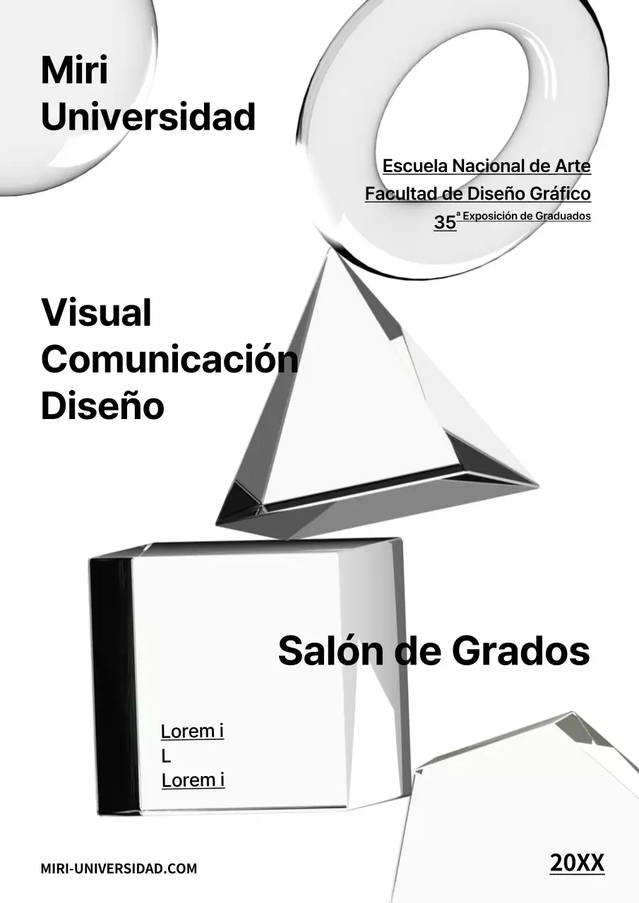 Exposición de graduación de diseño de objetos de vidrio en blanco y negro