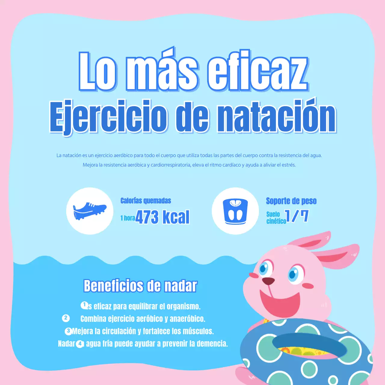 Natación infantil en rosa y azul claro CardNews