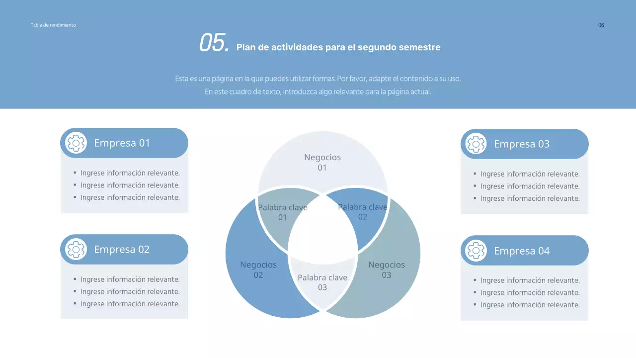 Anuncios grises y azules de resultados empresariales del primer semestre