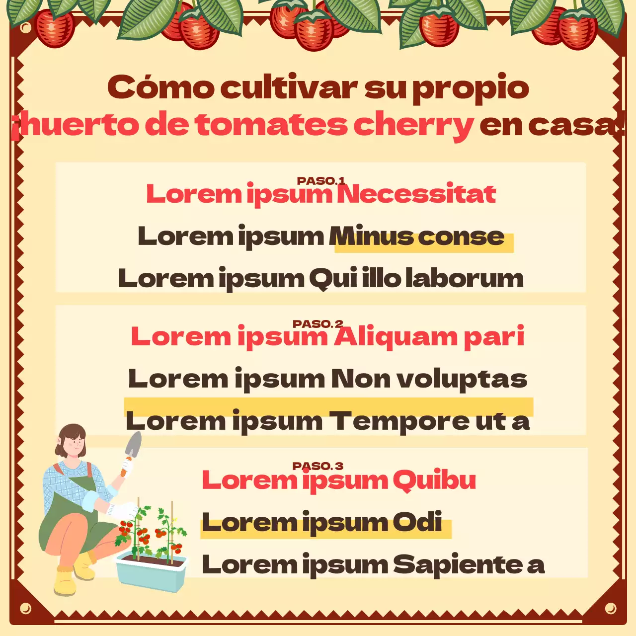 Crea tu propio huerto de tomates cherry con un concepto ilustrado vintage Proyecto de plantación de plantones