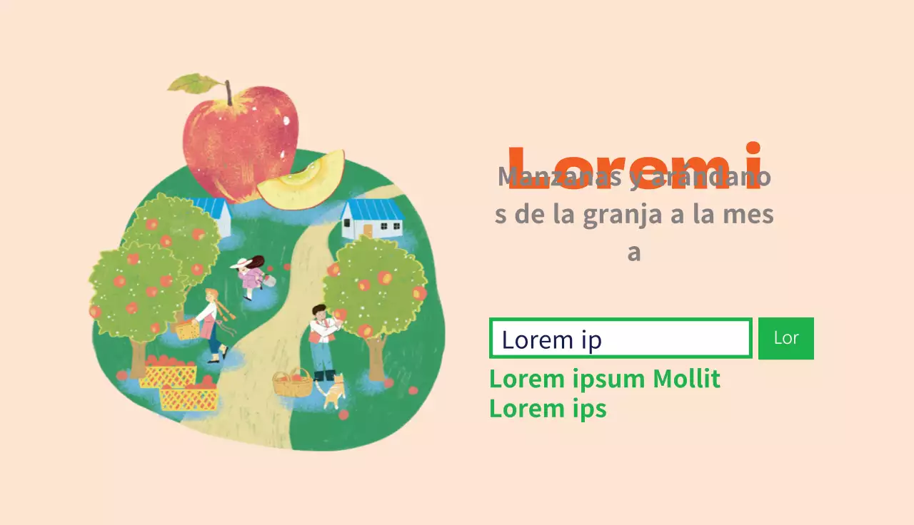 Bonita granja con ilustraciones en naranja