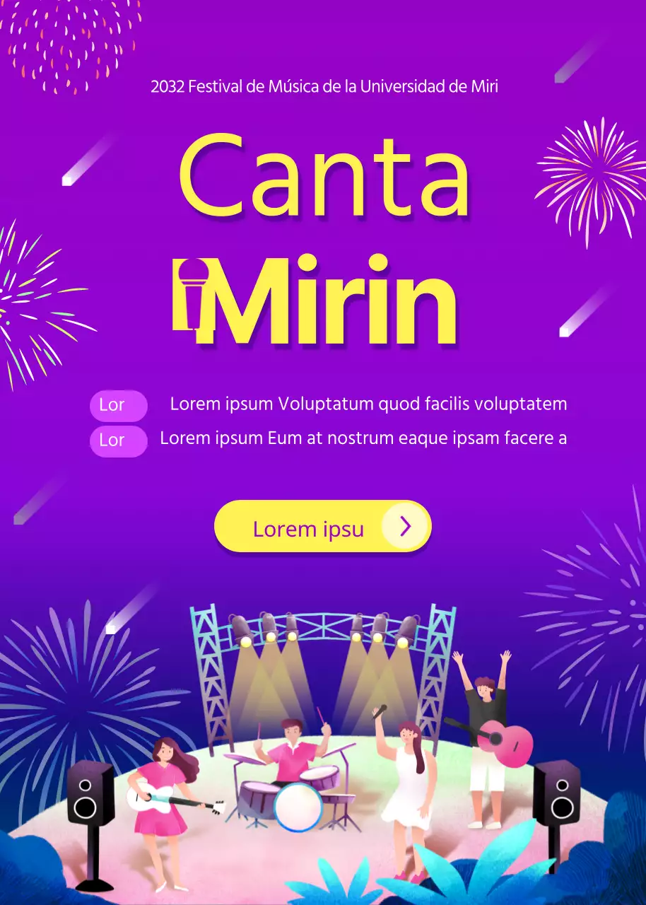 Convocatoria de artistas para el concepto de festival de la noche púrpura y amarilla