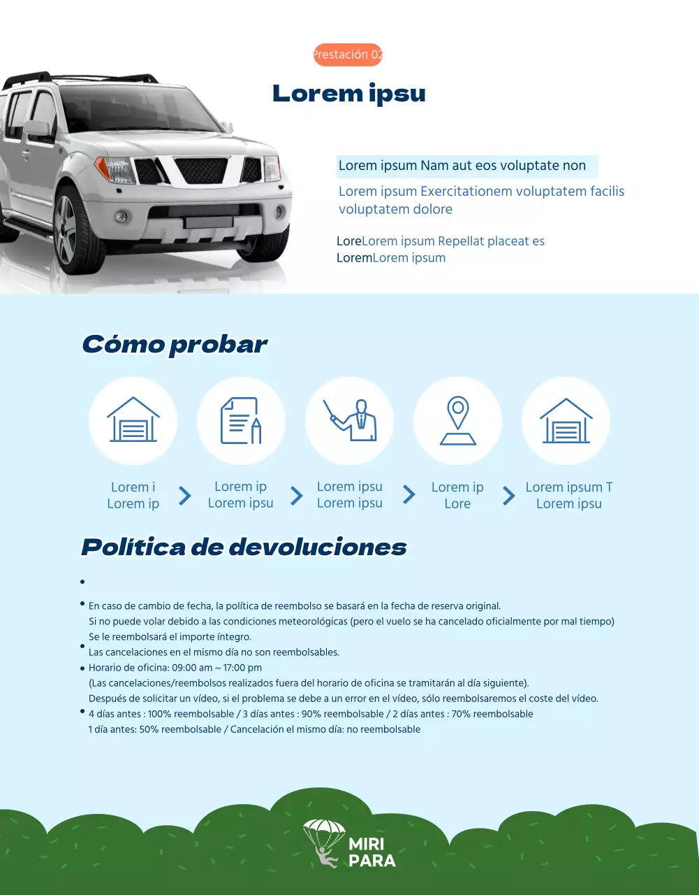 Página de detalles de parapente con acentos naranjas en SkyConcept