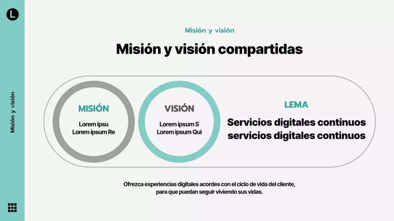 Colateral corporativo moderno en menta y gris, declaración de visión de la empresa, tema para celebraciones y presentaciones