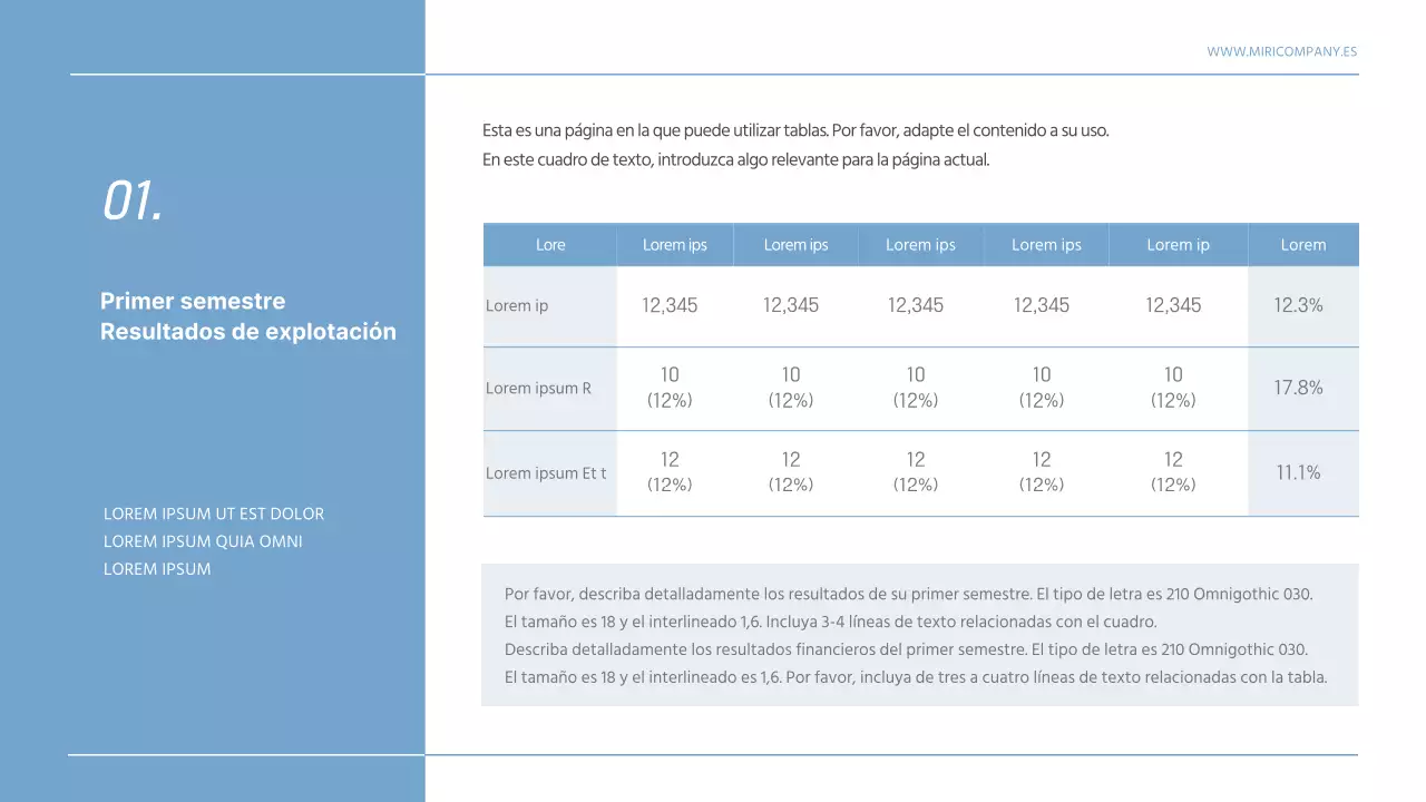 Anuncios grises y azules de resultados empresariales del primer semestre