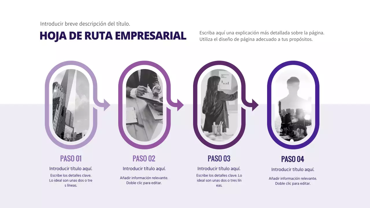 Purple Business Roadmap Paso 4 Infografía Quiénes somos Historia de la empresa
