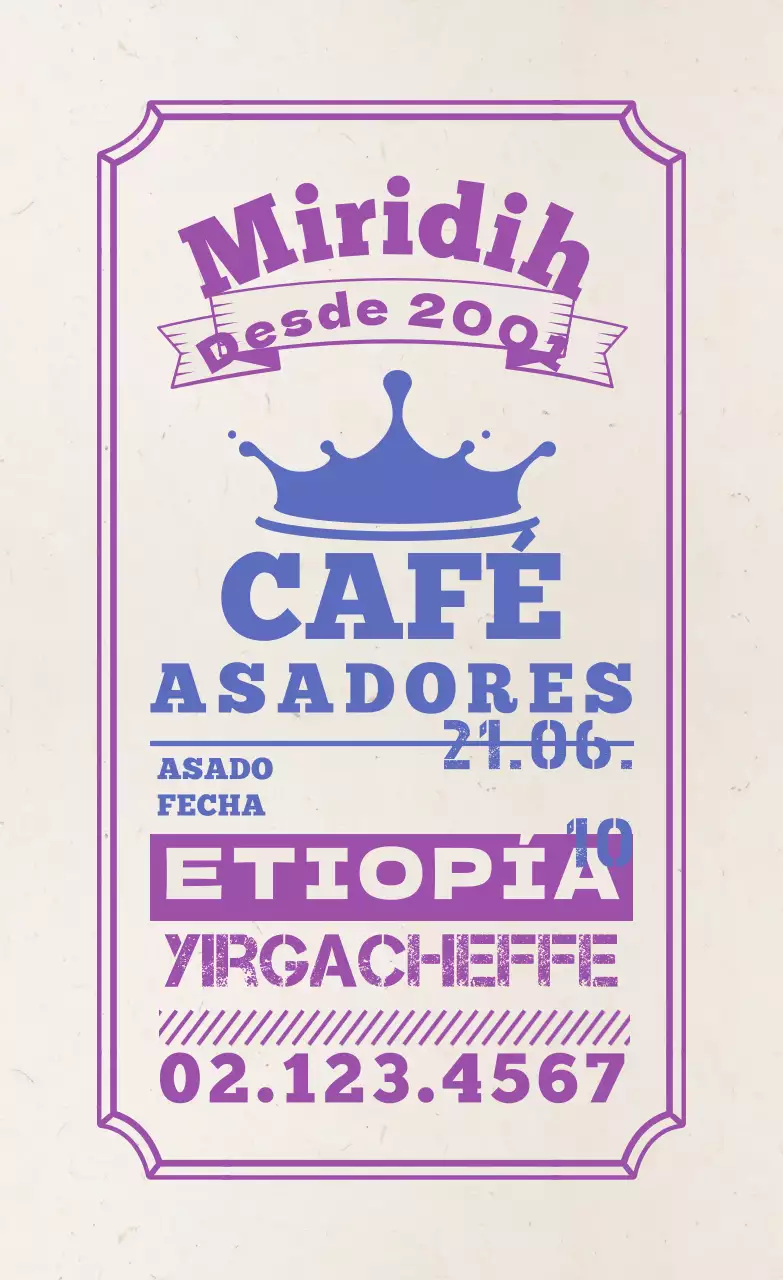 Etiquetas de granos de café con un diseño tipográfico morado