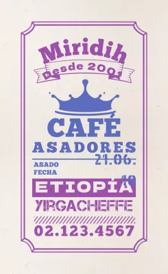 Etiquetas de granos de café con un diseño tipográfico morado