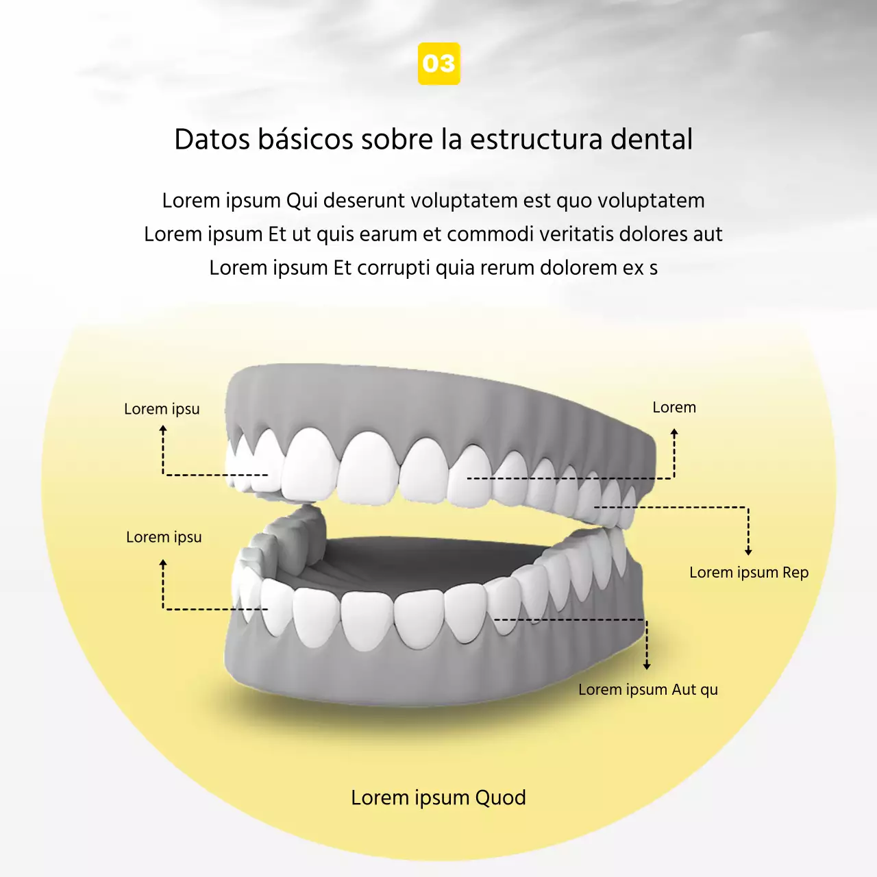 Promocione una clínica dental moderna en amarillo y gris