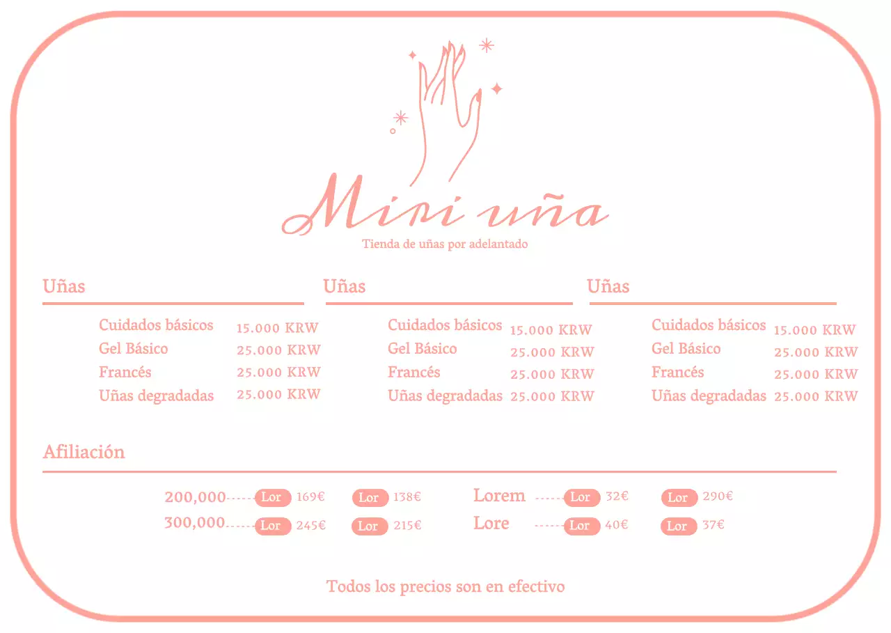 Tablero de menús para salón de manicura sencillo de color rosa Soporte acrílico para salón de manicura