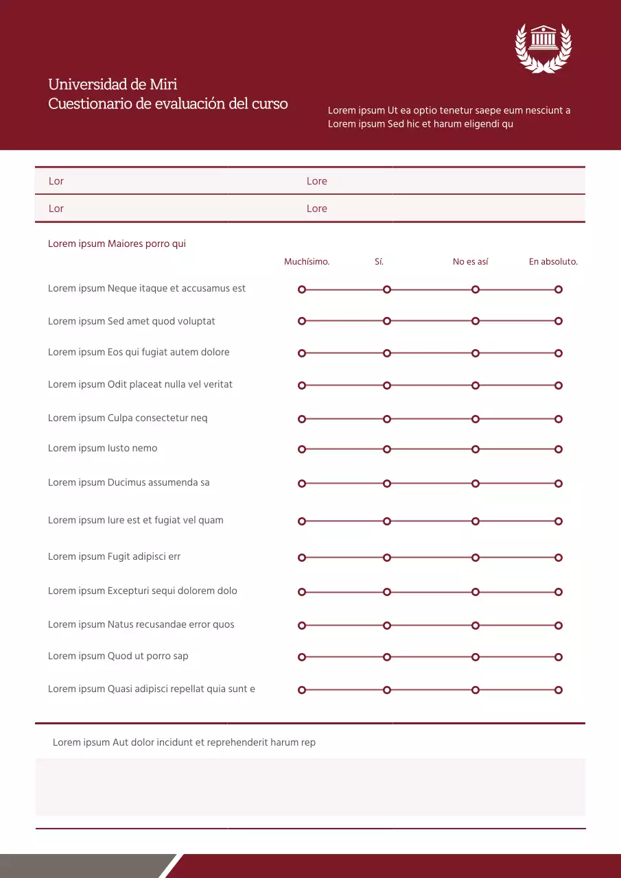 Cuestionario de evaluación del curso Plantilla de documento de la Universidad de Miri Evaluación de la satisfacción del curso