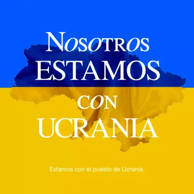 Mensaje antibelicista en una imagen amarilla y azul del mapa de Ucrania