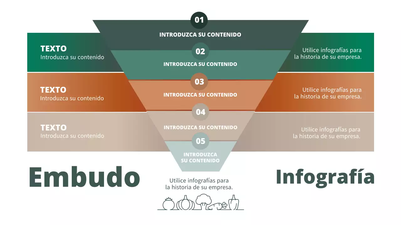 Diagrama de un embudo verde y marrón impresión vegetal