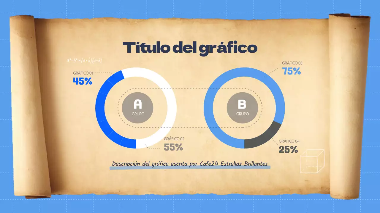 Infografía con simpáticos gráficos de donuts educativos azules