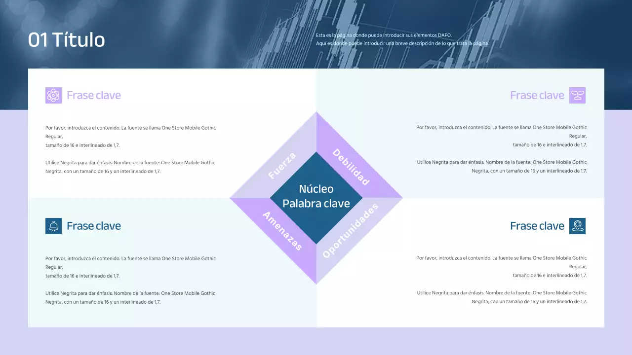 Infografía DAFO en azul y malva