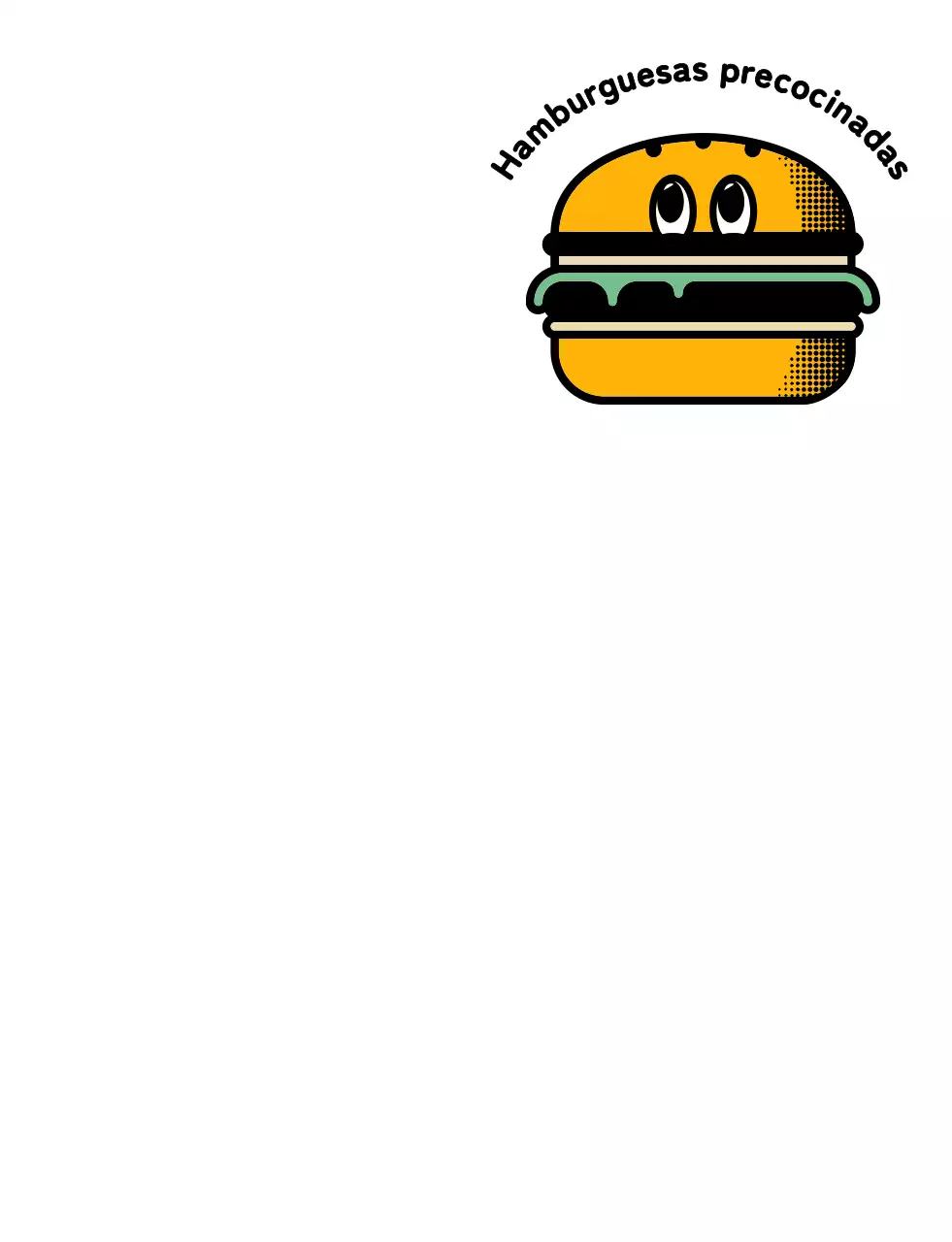 Una hamburguesa con un simpático logotipo de personajes rojos y naranjas