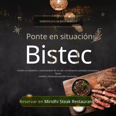 Reservar un restaurante de bistec festivo en blanco y negro